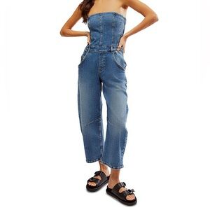 We The Free Je Suis Pret Barrel Jumpsuit in blue denim